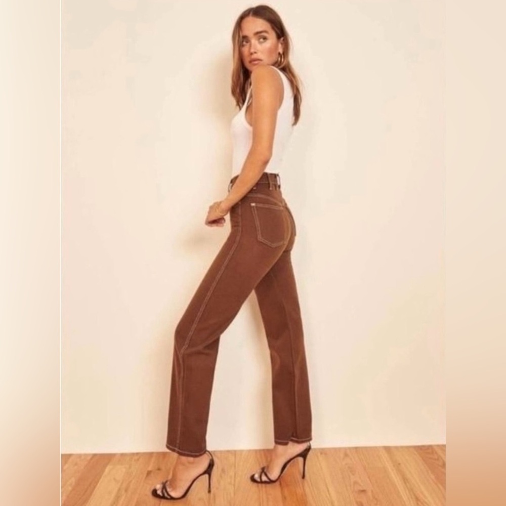 Reformation Cowboy High Rise Straight Jeans 25 Chocolate Brown Organic Cotton
